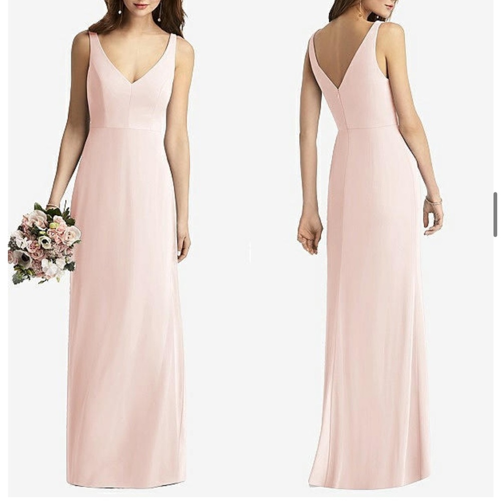 SLEEVELESS V-BACK LONG TRUMPET GOWN IN BLUSH